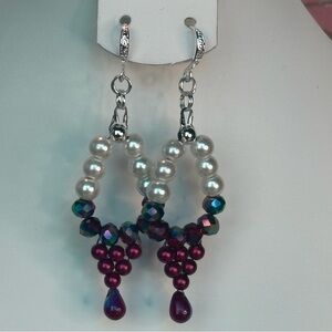 NWT Artisan Handmade Glass Pearl and red AB Handsewn Earrings
